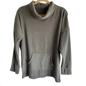 Cuddl Duds Gray Fleece Pullover MEDIUM Athleisure Thumbhole Kangaroo Pocket